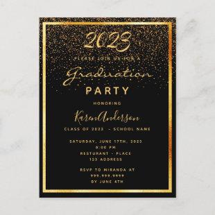 Graduation 2022 party black glam gold invitation postcard