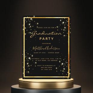 Graduation 2022 party black gold bubble invitation postcard