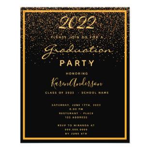Graduation 2022 party black gold budget invitation flyer