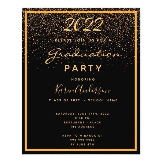 Graduation 2022 party black gold budget invitation flyer