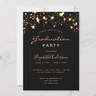 Graduation 2022 party black gold stars glam invitation