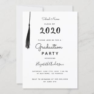 Graduation 2022 party black white tassel invitation