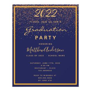Graduation 2022 party blue gold budget invitation flyer