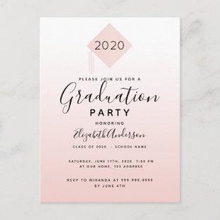 Graduation 2022 party blush pink cap invitation postcard