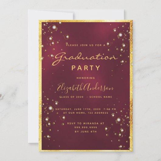 Graduation 2022 party burgundy gold bubbles invitation
