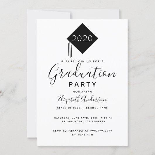 Graduation 2022 party cap black white invitation