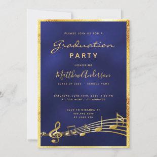 Graduation 2022 party navy blue music gold invitation