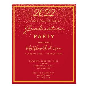 Graduation 2022 party red gold budget invitation flyer