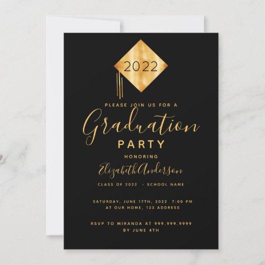 Graduation 2022 party topper black gold invitation