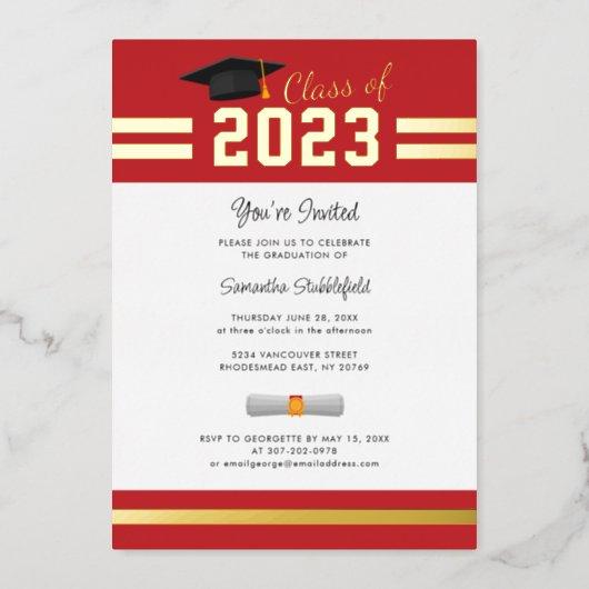 Graduation 2023 College Red Grad Party Gold Foil Invitation