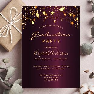 Graduation 2023 party burgundy gold stars glam invitation