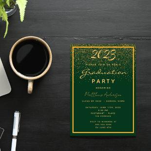 Graduation 2023 party green gold confetti invitation