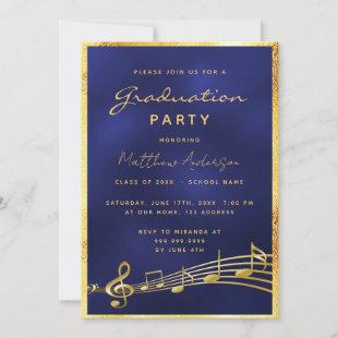 Graduation 2023 party navy blue music gold invitation