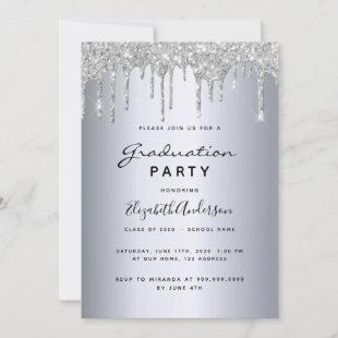 Graduation 2023 party silver metallic glitter drip invitation