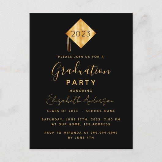 Graduation 2023 party topper black gold invitation postcard