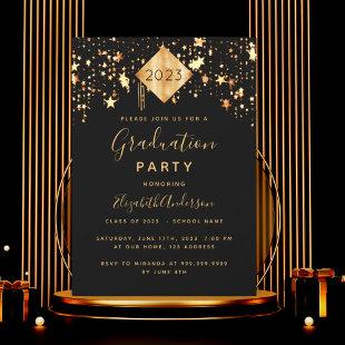 Graduation 2023 party topper black gold stars invitation