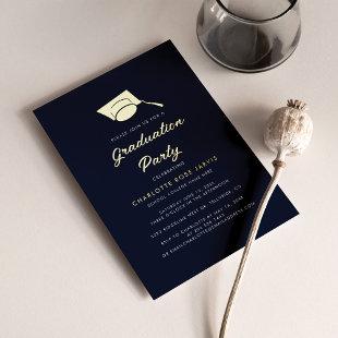 Graduation 2023 Script Navy Blue Grad Party Gold Foil Invitation
