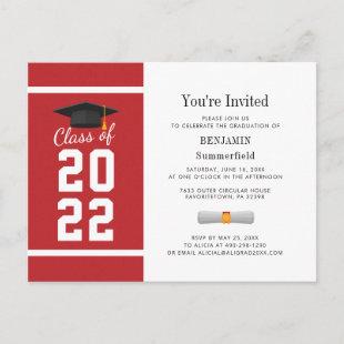 Graduation 2024 Minimalist Red White Graduate Invitation Postcard