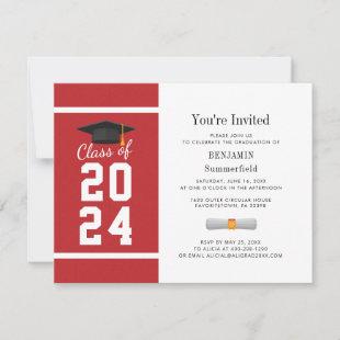 Graduation 2024 Modern Red White Invitation
