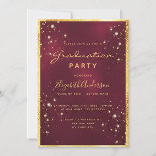 Graduation 2024 party burgundy gold bubbles invitation