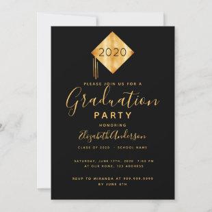 Graduation 2024 party topper black gold invitation
