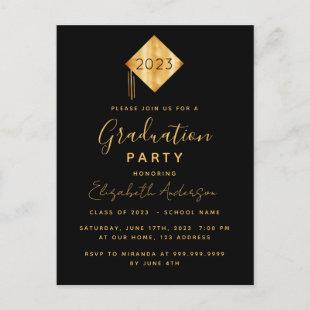 Graduation 2024 party topper black gold invitation postcard
