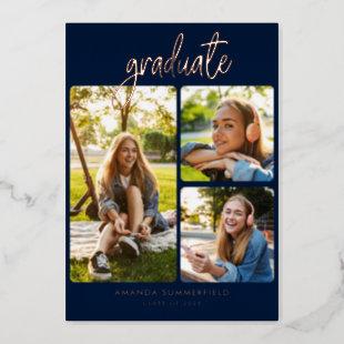 Graduation 2024 Photo Collage Grad Party Rose Gold Foil Invitation