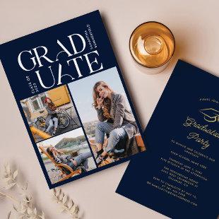 Graduation 2024 Photo Collage Navy Blue Grad Party Invitation