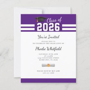 Graduation 2024 Purple White Grad Party Invitation