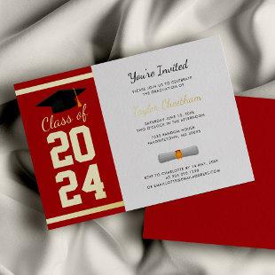 Graduation 2024 Red Script Grad Party Gold Foil Invitation