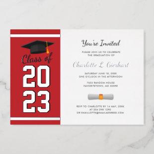 Graduation 2024 Red Script Grad Party Silver Foil Invitation