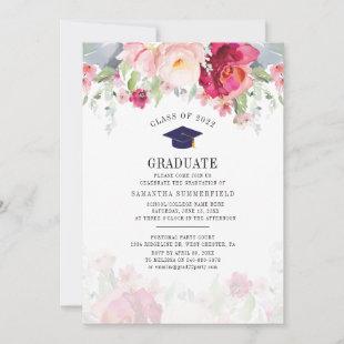 Graduation 2024 Watercolor Grad Floral Party Invitation