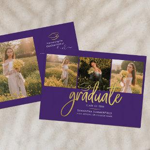 Graduation 4 Photo Collage Script Purple Gold Grad Announcement