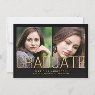 Graduation Announcement - 2 Photos with Gold Text