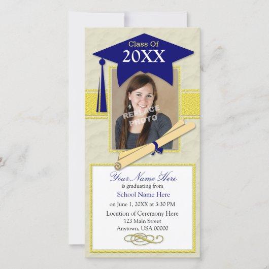 Graduation Announcement Photo Card - Blue & Yellow