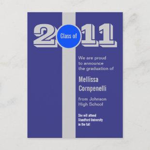 Graduation Announcement Postcard Silver Blue PC170