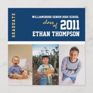 Graduation Announcement with 3 Photos in Navy