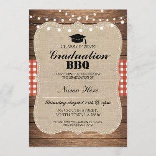 Graduation BBQ Invitation Red Rustic Wood