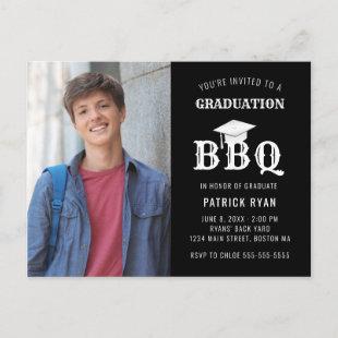 Graduation BBQ Party Black White Photo Invitation Postcard