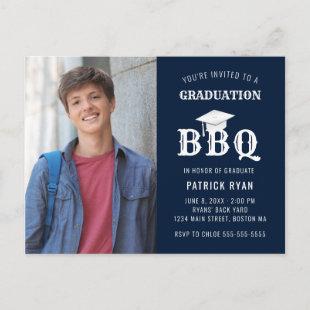 Graduation BBQ Party Blue White Photo Invitation Postcard