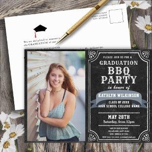 Graduation BBQ Party Chalkboard Photo Invitation Postcard