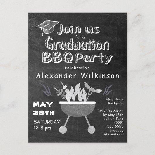 Graduation BBQ Party Chalkboard Photo Invitation Postcard