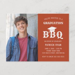 Graduation BBQ Party Orange White Photo Invitation Postcard