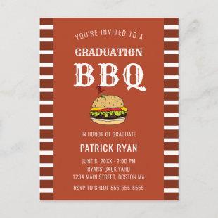 Graduation BBQ Party Orange White Stripe Invite