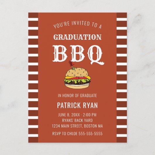 Graduation BBQ Party Orange White Stripe Invite