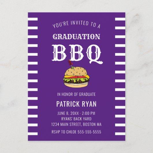 Graduation BBQ Party Purple White Stripe Invite