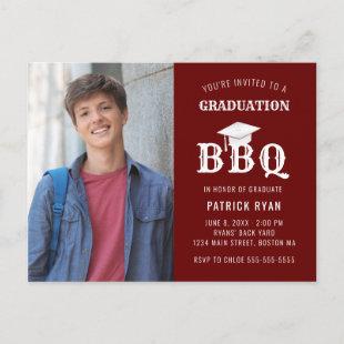 Graduation BBQ Party Red White Photo Invitation Postcard