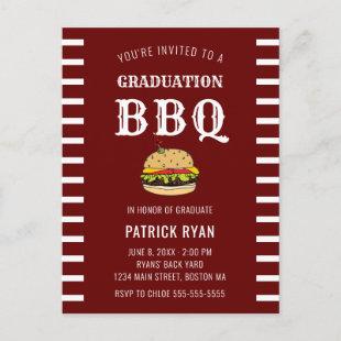 Graduation BBQ Party Red White Stripe Invitation Postcard