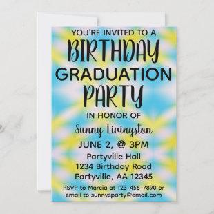 Graduation Birthday One Photo Blue Tie Dye Party Invitation