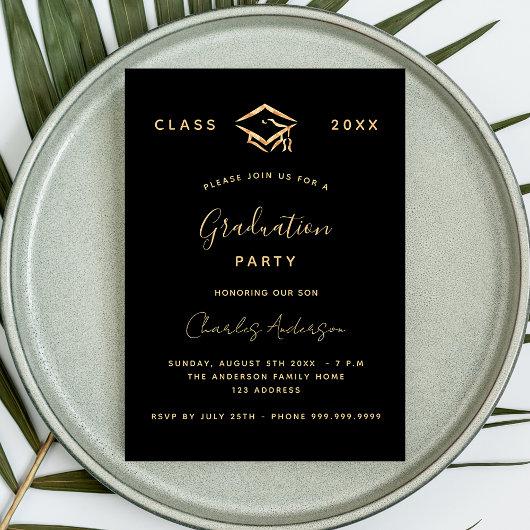 Graduation black gold 2023 minimalist invitation